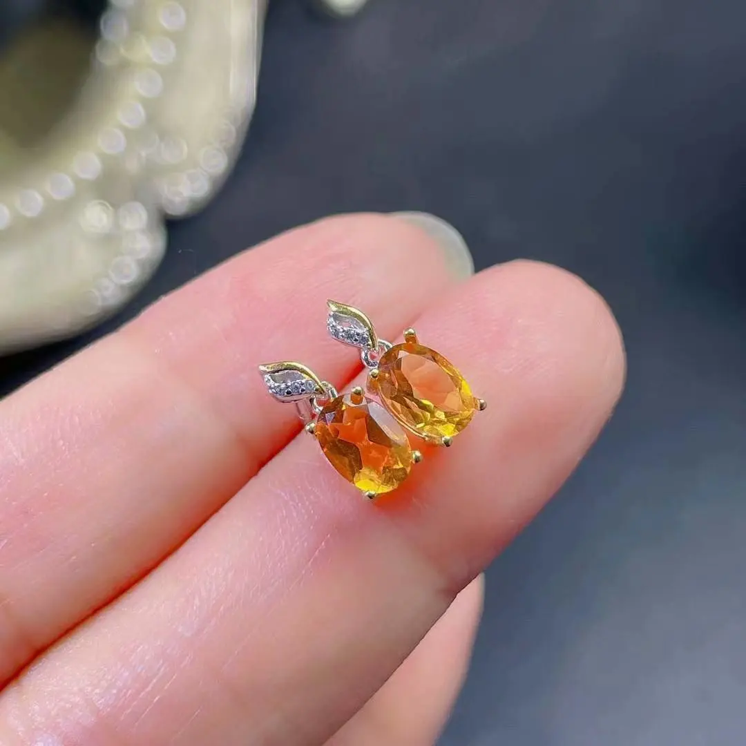 

LANZYO 925 Sterling Silver Piezoelectricity Citrine Earrings Fireworks Birthday Gift Fine Jewelry ethnic style e0507581agj