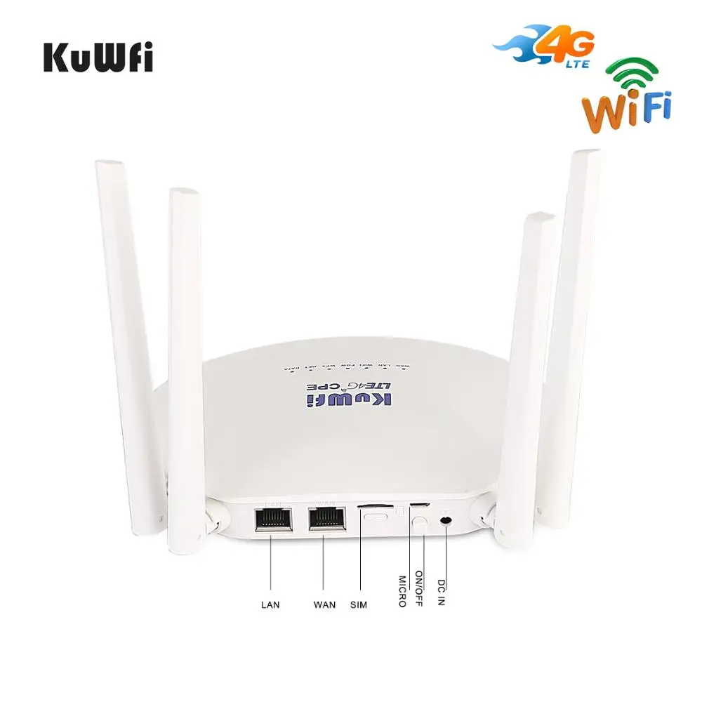 KuWfi 4G LTE CPE Router 300Mbps Wireless Router 3G/4G LTE wifi Router con Sim ranura para tarjeta y antena externa de 4 piezas 32 usuarios - 2