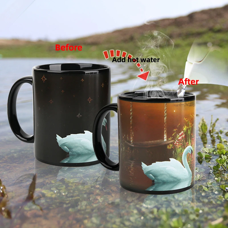 Чашка для кофе с лебедем цветная чашка воды эффектом дисколорации Подарочная