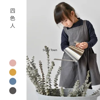 

Apron parent-child children baking cotton linen kitchen Korean version of work clothes kids Linen apron kitchen apron for kids