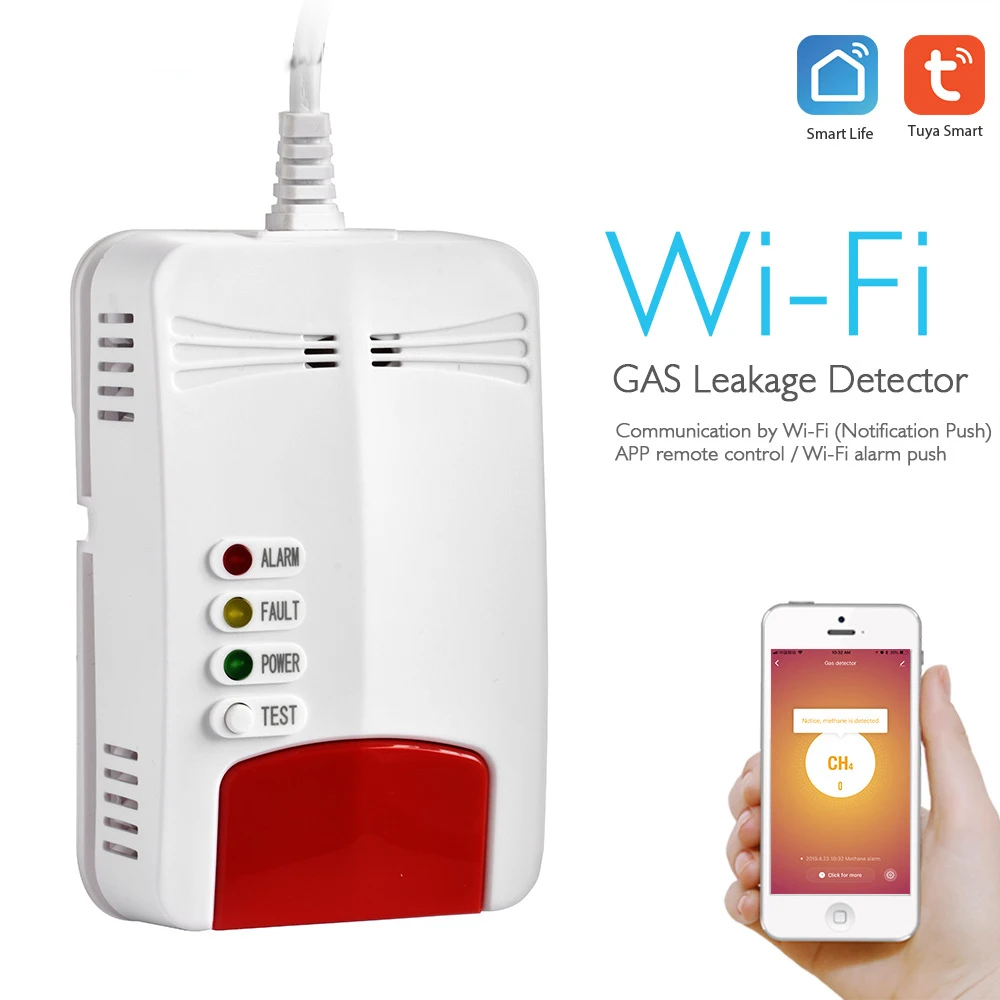 Tuya WIFI датчик утечки газа сигнализация детектор пожарной безопасности со звуковым сигналом приложение уведомление толчка Tuya приложение дис... Tuya WIFI датчик утечки газа сигнализация детектор пожарной безопасности со звуковым сигналом приложение уведомление толчка Tuya приложение дис...