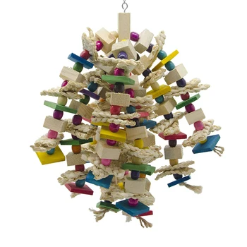 

Teeth Grinding Funny Natural Wood Colorful Blocks Knots Bite Resistant Parrot Chewing Toy Non Toxic Hanging Decoration Birds