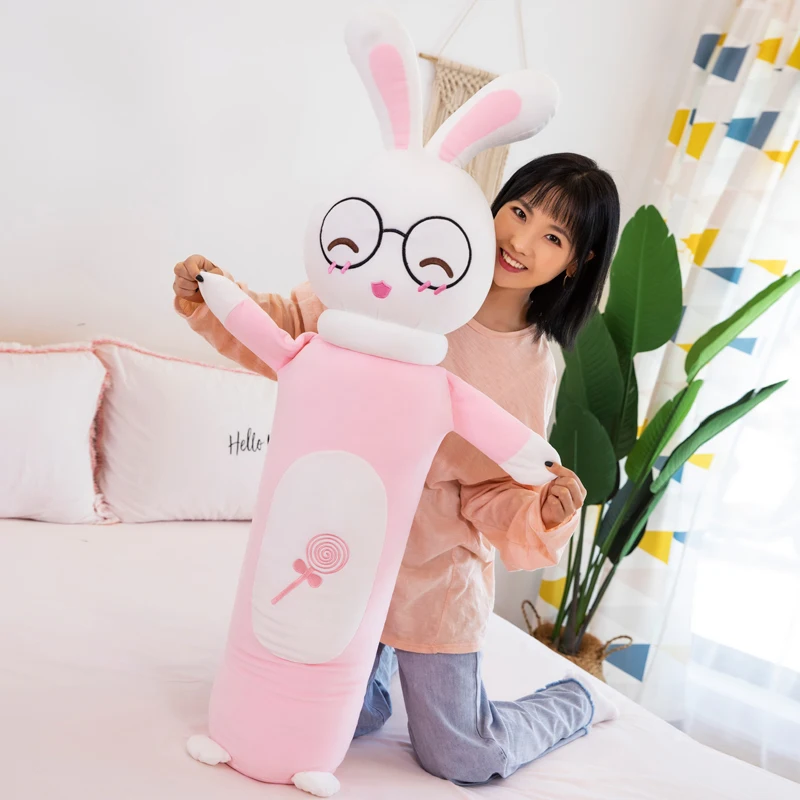 Kawaii плюшевая подушка с кроликом, мягкая плюшевая кукла, длинная плюшевая игрушка, подарки для детей, подушки для кровати для девочек, подушка с милым Кроликом, розовый, синий