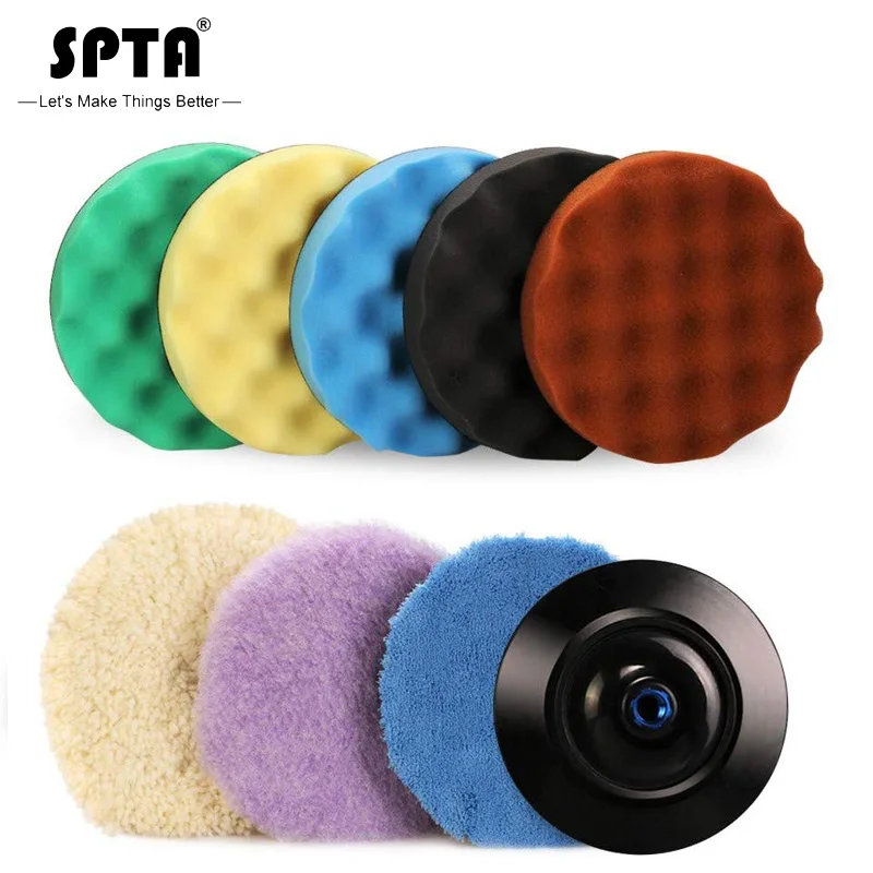 

SPTA 7''/180mm Polishing Buffing Pad Kit with 5 Waffle Foam 1 Wool Grip Pad and a 5/8" Threaded Polisher Grip Backing Plate