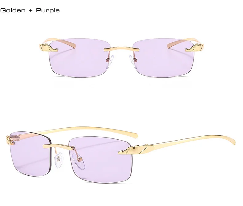 purple sunglasses SO&EI Vintage Unique Cheetah Rimless Rectangle Sunglasses Women Candy Colors Clear Lens Eyewear Brand Designer Men Sun Glasses oversized sunglasses