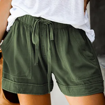 

2020 Shorts Womens Comfy Drawstring Splice Casual Elastic Waist Pocketed Loose Shorts Pants шорты женские