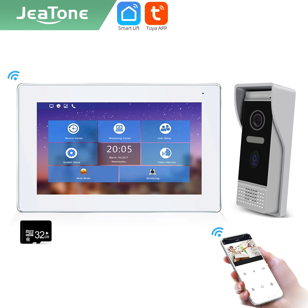 

Jeatone Tuya smart phone 7" IP WIFI video Intercom for home Monitor door bell wireless call doorbell outdoor with camera AHD
