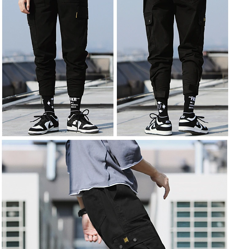 Мужские брюки карго с несколькими карманами, Мужские штаны с эластичной талией, шаровары в стиле хип-хоп, повседневные свободные уличные мужские брюки