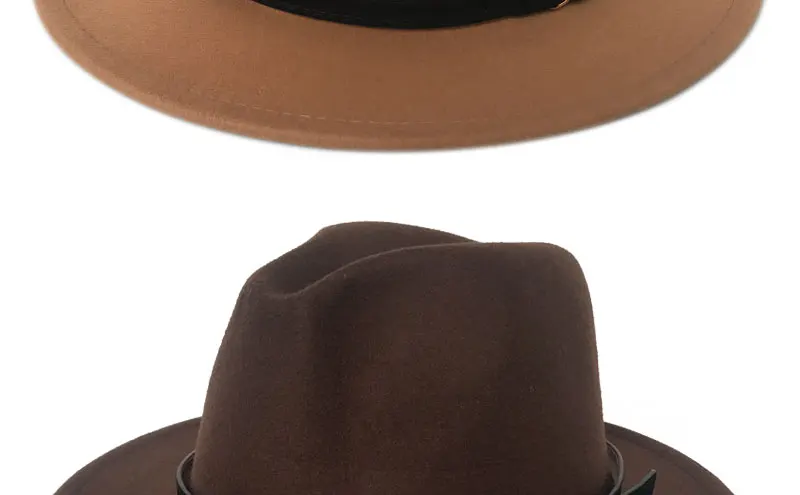 YY черный кожаный ремень Fedora шляпа для мужчин зимняя винтажная фетровая шляпка винтажная Трилби женские церковные шляпы Chapeau Femme Feutre FD19020
