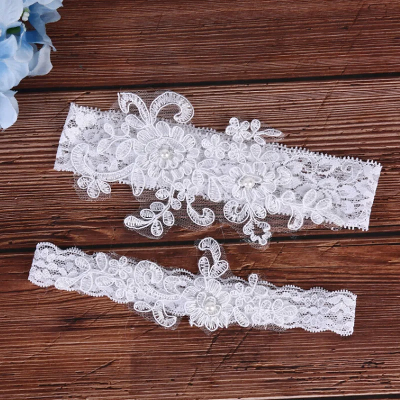 2pcs Set Sexy Wedding Garters Lace Embroidery Floral Garters Bridal Leg Garter Bridal Lace Leg Ring Loop