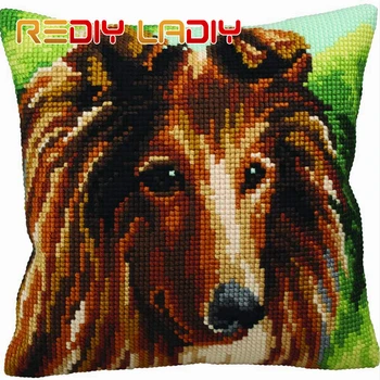 

Cross Stitch Cushion Rottweiler Dog Make Your Own Pillow Chunky Cross Stitch Kits Pre-Printed Canvas Acrylic Yarn Pillow Case