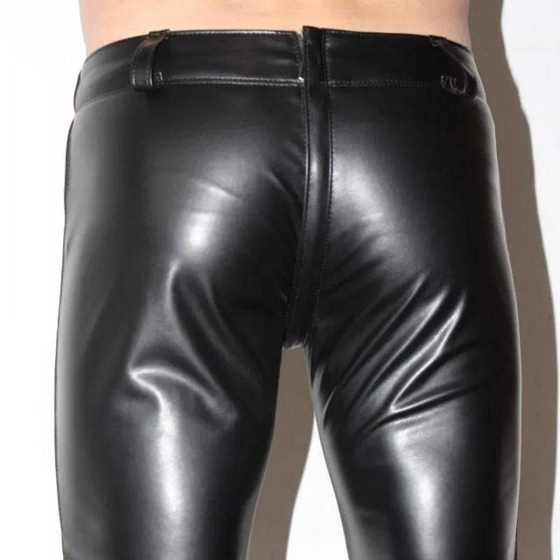 

New Sexy Zipper Designer Mens Skinny Pencil Pants Pu Leather Stretchy Man Long Trousers Punk Plus Size Motorcycle Biker Pants