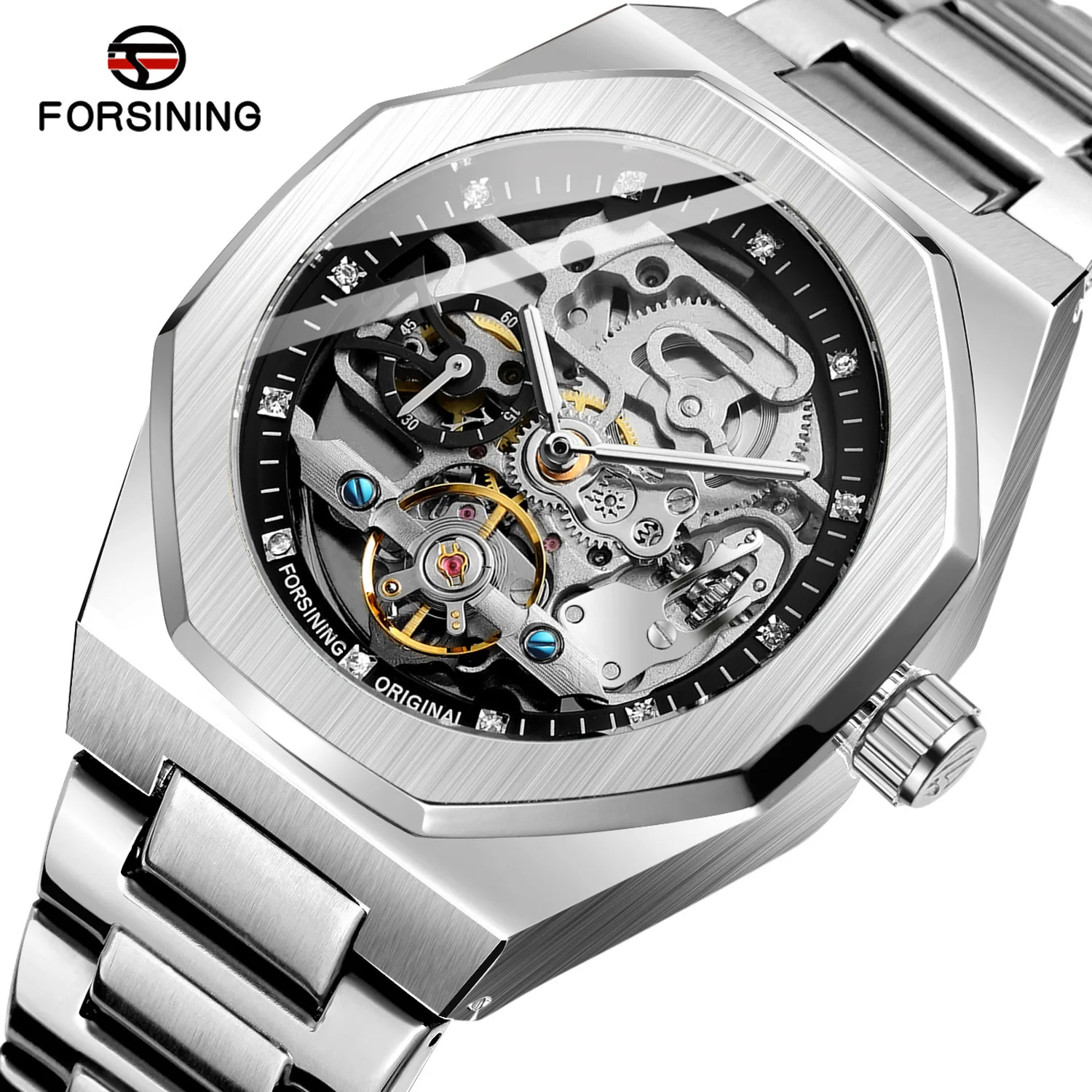 2021 Forsining Top Brand Luxury Automatic Mechanical Watch Luminous Three Eyes Six Needles Skeleton Male Wrist Watch Wrist Clock 