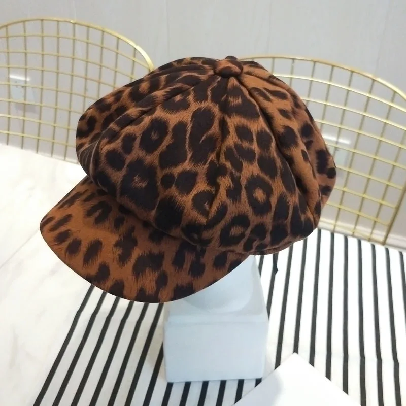 caramel colour Женская осенне-зимняя восьмиугольная шапка в стиле художника, Женские винтажные Модные леопардовые береты, женская кепка Newsboy, теплая прогулочная Кепка D11 - Цвет: caramel colour
