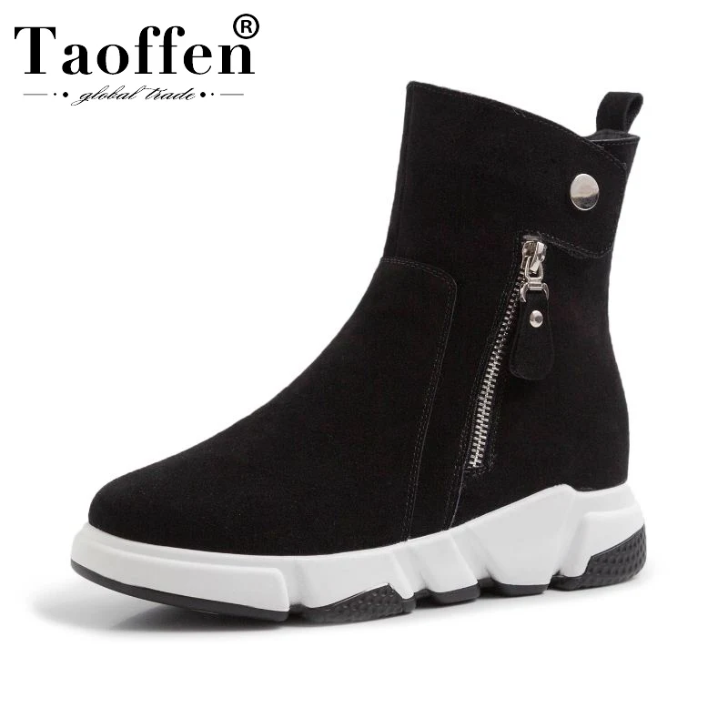 Taoffen/ г. Модные плюшевые зимние теплые ботильоны на меху модные ботинки на плоской подошве на молнии удобные кроссовки зимняя обувь размер 35-42
