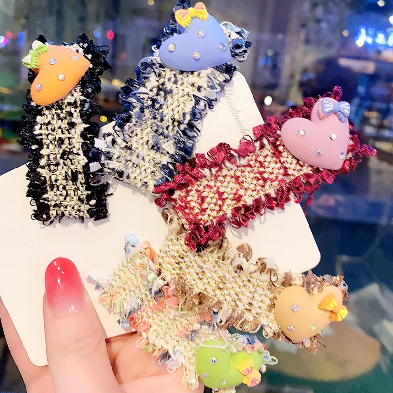 

New Korean Square Cloth Hair Clips for Women Girls Cartoon Heart Hairpins Winter Colorful Barrettes Bangs Clips Hair Accessories