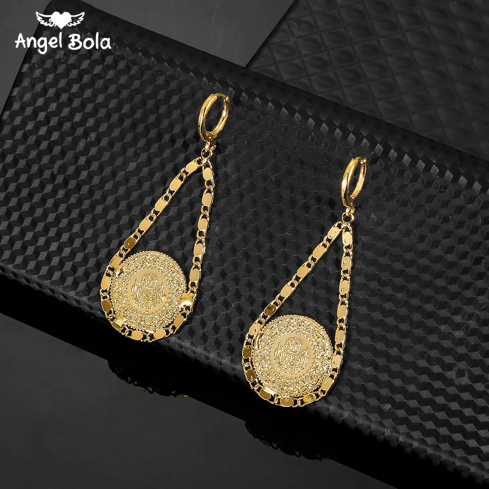 

Drop Shipping Islam Muslim Ancient Coins Earrings Gold Color Arab Money Sign Turkish Allah Earring Middle Eastern Jewelry