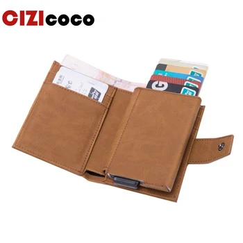 

Antitheft Men Credit Card Holder Blocking Rfid Wallet Leather Unisex Card id Holders Aluminum Metal Card holder