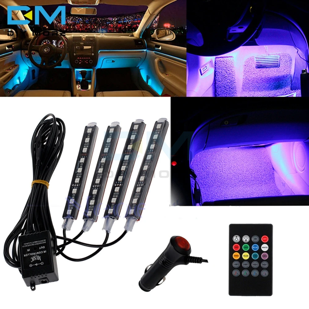 4 шт. автомобильный RGB светодиодный светильник, атмосферные лампы, автомобильный интерьерный светильник с дистанционным беспроводным музыкальным автоматическим контроллером 12 В 8 Вт