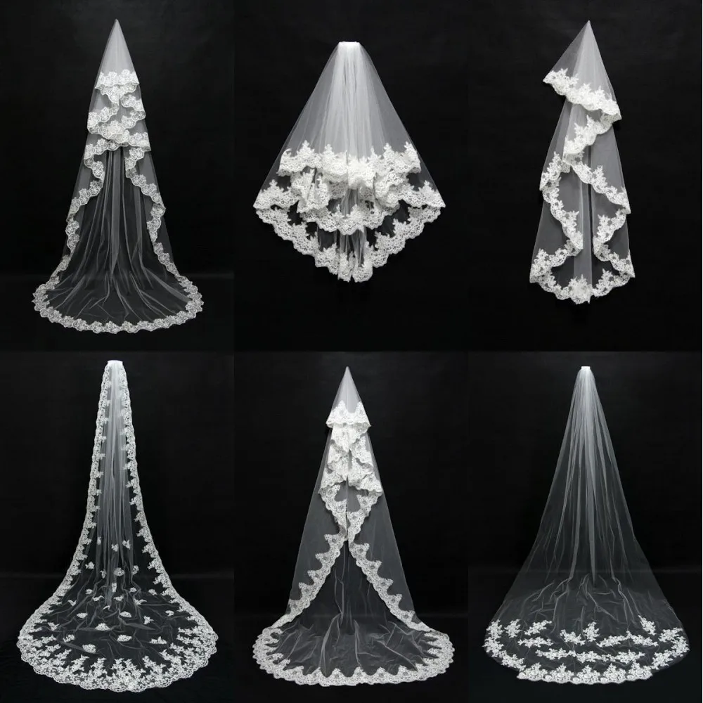 One Layer Lace Edge White Ivory Cathedral Wedding Veil With Comb Long Bridal Veils bride voile mariage Wedding Accessories 2019 One Layer Lace Edge White Ivory Cathedral Wedding Veil With Comb Long Bridal Veils bride voile mariage Wedding Accessories 2019