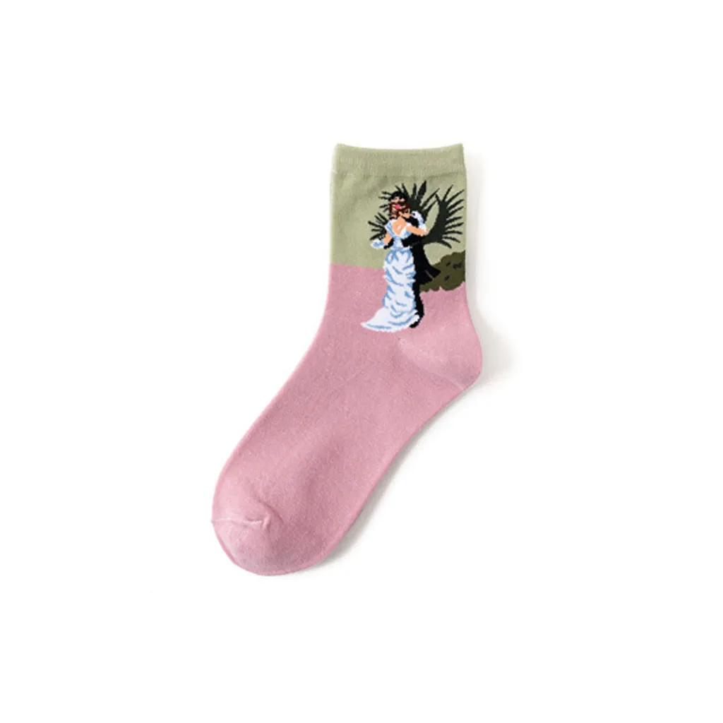 JAYCOSIN счастливые забавные женские носки искусство платье носки цвет партия женские летние модные носки набор Печать Ван Гог арт носки 903#2 - Цвет: PK