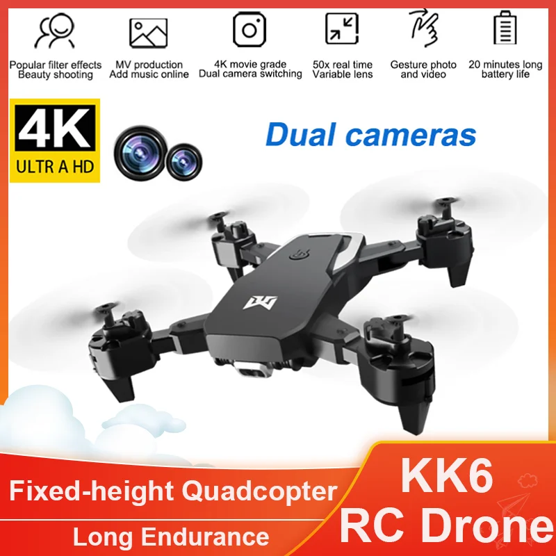 

KK6 RC Drone Professional 4K HD Dual Camera Aerial Photography Fixed-height Quadcopter Folding Long Endurance Remote Control Toy