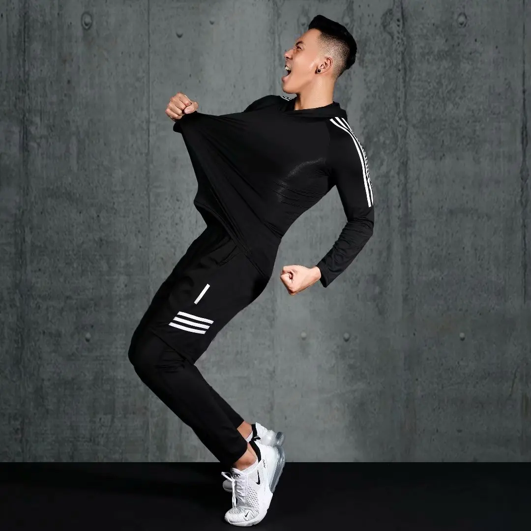Men's sports compression pink stretch breathable exercise jogging suit fitness training suit outdoor training riding suit