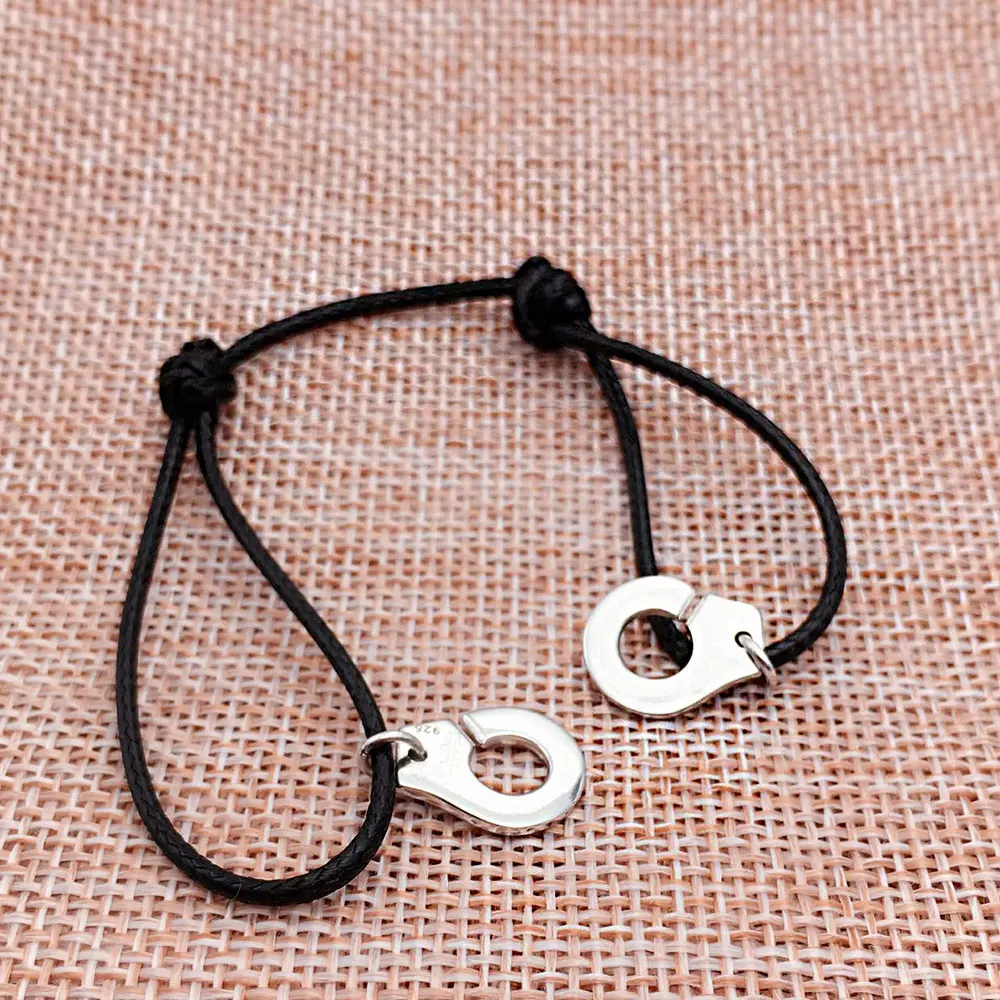 Baratos Francia para mujer joyería 925 Plata de Ley pulsera de esposas para Mujeres Hombres pulsera de cuerda 925 pulsera de plata Menottes Bijoux