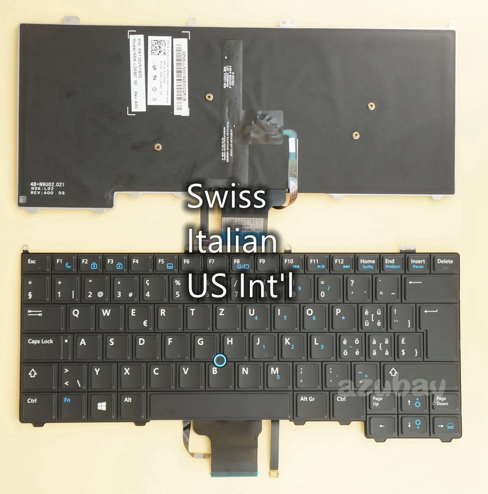 

Swiss CH / Danish / US International Keyboard for Dell Latitude E7240 E7440 07DH5T 017CGW 08PP00, Backlit, With Pointer