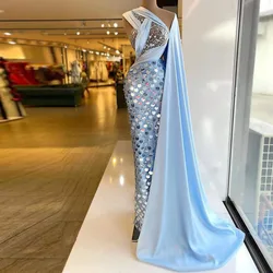 New Luxury Evening Dress Beading Sequined One Shoulder Pleat Long Formal Party Prom Dress For Women Robe De Soirée Femme