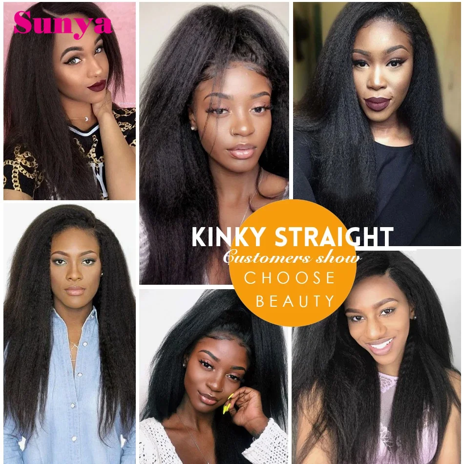 Kinky Straight Wigs 13x4 Lace Front Human Hair Wigs For Women Yaki Straight HD Lace Frontal Human Hair 4x4 Closure Wig
