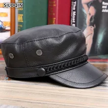 SILOQIN Quality Genuine Leather Hat Snapback Woman Autumn Winter Fashion First Layer Cowhide Military Hats Trend Men's Flat Caps