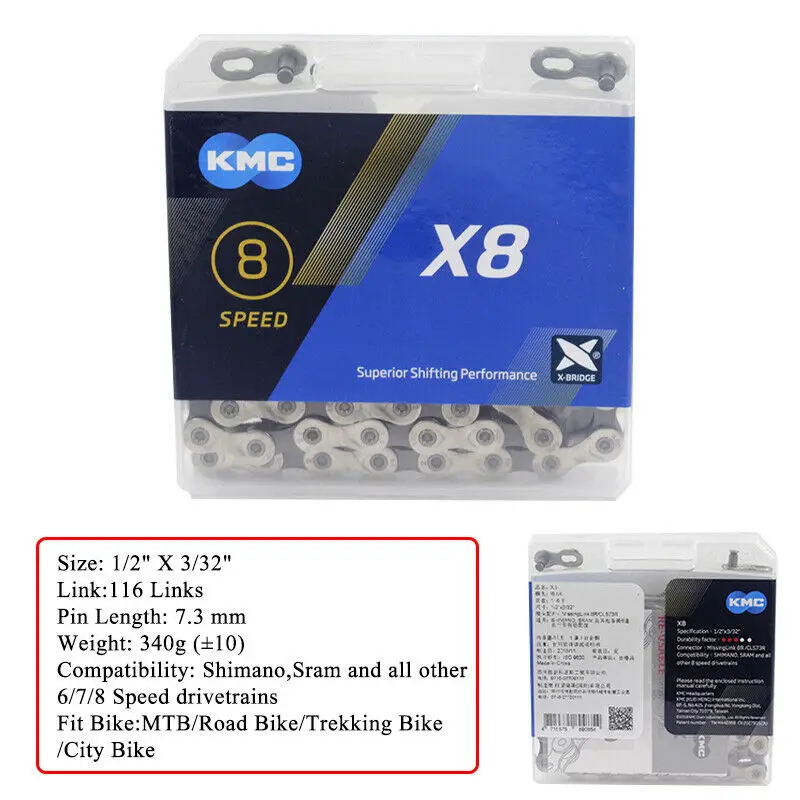 KMC велосипедная цепь 8/9/10/11 Скорость MTB велосипедная кассета цепи 116/118 ссылки велосипеда Запчасти подходит для Shimano SRAM - Цвет: X8