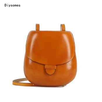 

Diysomes Head Layer Vegetable Tanned Leather Solid Color Saddle Bag Cowhide Shoulder Messenger Handbag Tree Peel