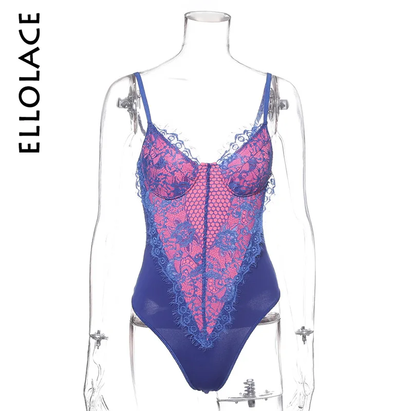 

Ellolace Sexy Bodysuit Women Lace Patchwork V-Neck Backless Jumpsuit Bodycon Overalls Summer Bodys 2019 New Female Neon Rompers