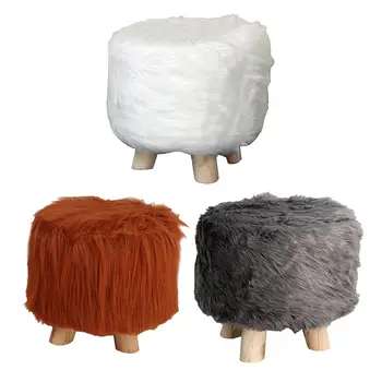 

Modern Luxury Upholstered Foot Stool Small Plush Round Ottoman Innovative Stool Home Accessories Wooden Leg Pattern Round