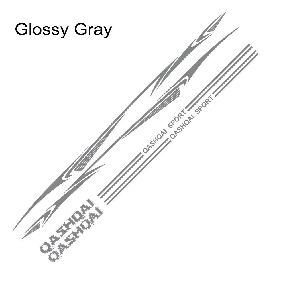 Glossy Gray 2 шт. Автомобильная наклейка для Nissan Qashqai, виниловая пленка для автомобилей, водостойкая, для спортивного стайлинга, Авто Боковая юбка, наклейка, аксессуары для тюнинга автомобиля - Название цвета: Glossy Gray