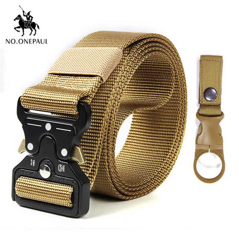 kkkk Package 2 Khaki NO. ONEPAUL мужской повседневный модный тактический ремень из сплава с автоматической пряжкой Молодежный студенческий ремень для занятий спортом на открытом воздухе - Цвет: kkkk Package 2 Khaki