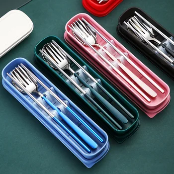 

Net Red Stainless Steel Portable Tableware Set Gift Korean Student Fork Spoon Chopsticks Three-piece Set