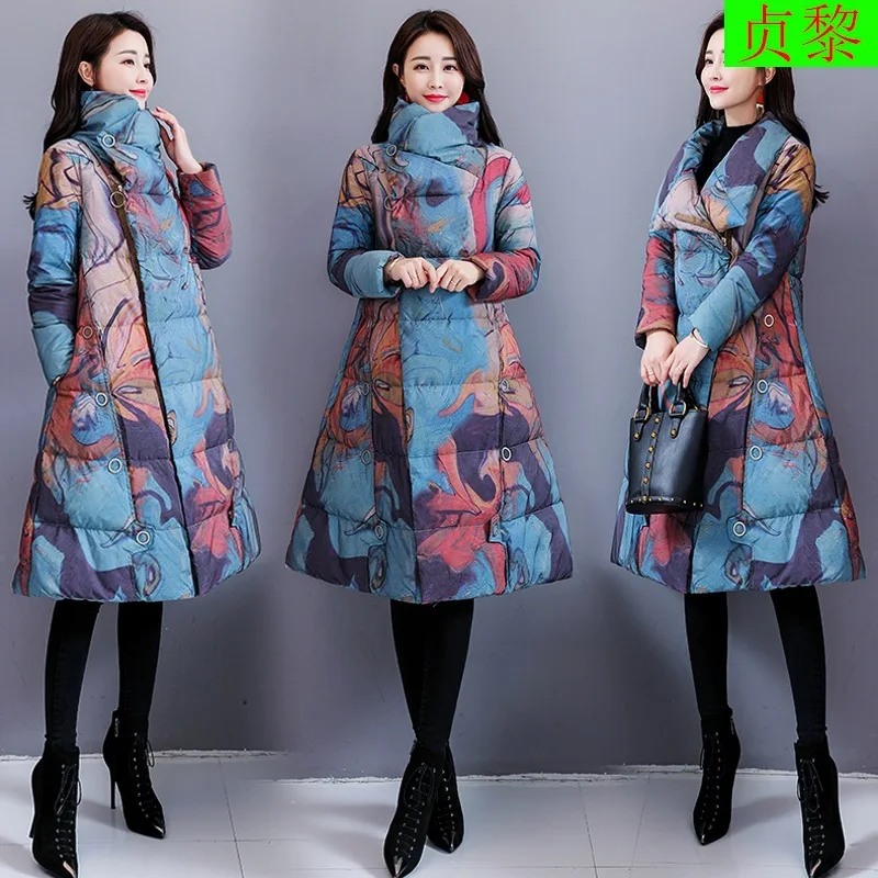 

2018 Winter New Style Retro Cotton-padded Clothes Women's Mid-length Cotton Coat Thick Coat Ethnic-Style Floral Hooded Cotton-pa