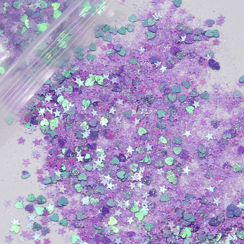 50g/bag Holographic Nail Glitter Powder Nail Art Pigment DIY Flake Mix Multi-Shaped Nail Art Decoration Dust Gel Manicure Squins