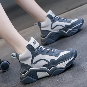 

High quality color matching sneakers female sports shoes breathable women's running shoes high-top sneakers elastic shoes I3-74