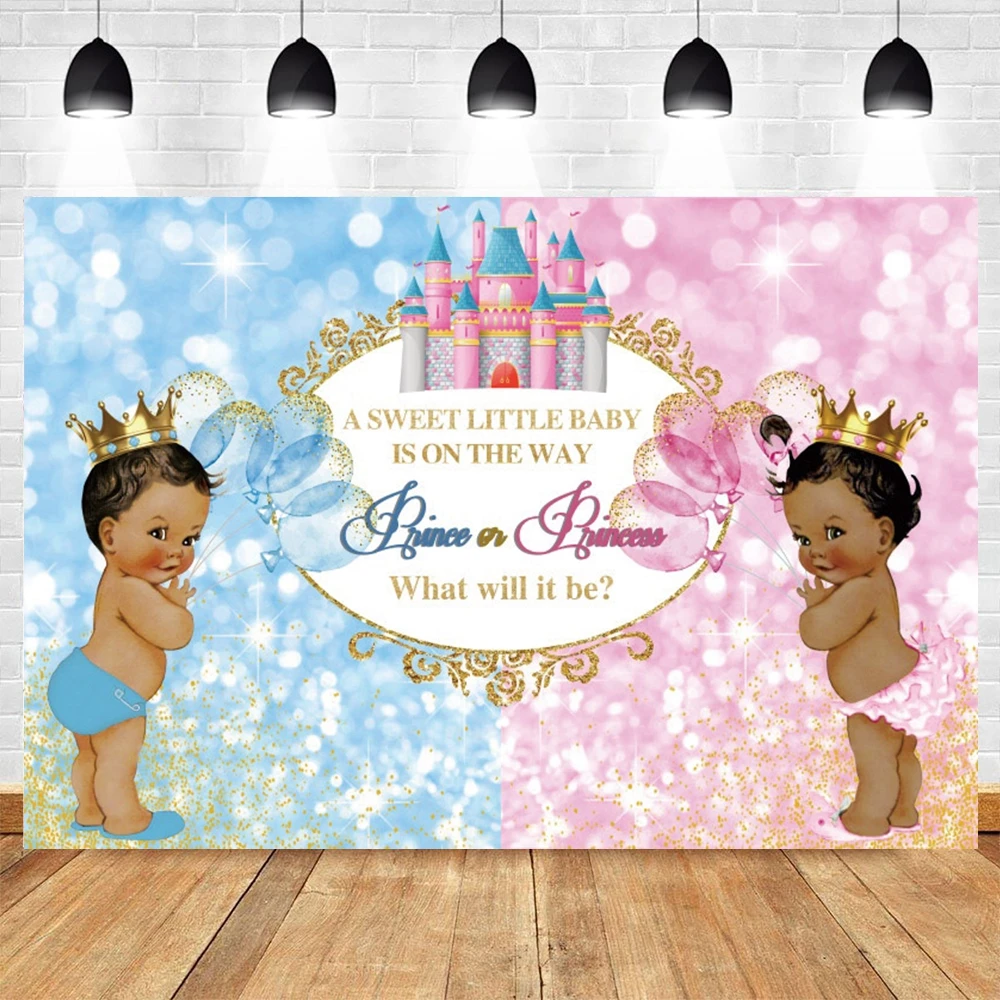 

Glitter Dots Castle Boy Or Girl Gender Reveal Newborn Baby Shower Backdrop Photography Background Vinyl Photophone Photocall