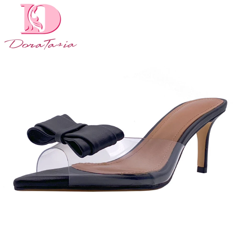 

Doratasia brand leather 2020 thin High Heels Pumps Women shoes top Quality Party Wedding PVC Sweet Mules Shoes Woman