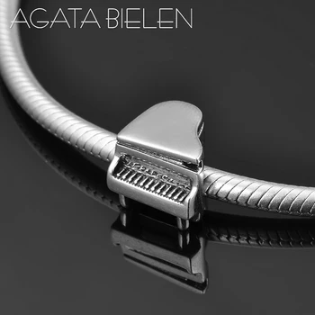 

New Music lovers gift 925 Sterling Silver piano shape fine Metal Beads Fit Original europeu Charm Bracelet DIY Jewelry making