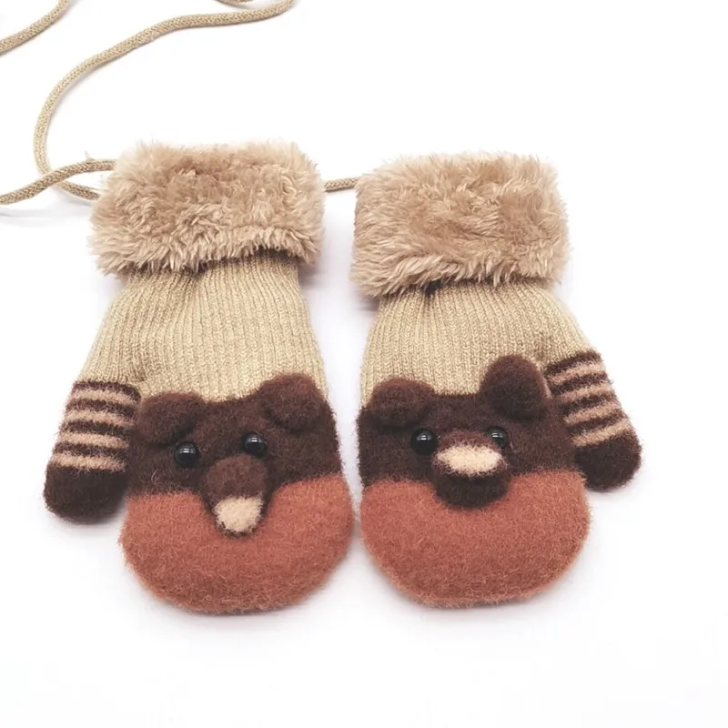 Детские милые Висячие варежки для малышей; Утепленные зимние теплые вязаные варежки для девочек и мальчиков с рисунком из мультфильма