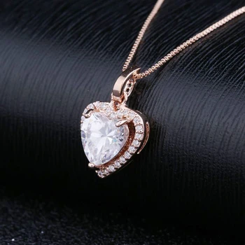 

Luxury Rose Gold Heart Pendants Necklaces For Women Ladies Crystal Zircon Jewelry Girls Gift Female Wedding Party Chain Necklace