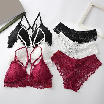 

Women Lace Bra Sets Seamless Underwear Backless Vest Sexy Panties Lingerie Padded Bralette Ultrathin Briefs Female Intimates