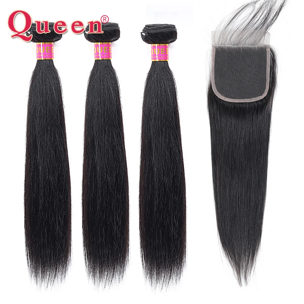 Queen hair Products прямые волосы пучки с закрытием перуанские Remy человеческие волосы 3/4 пучки с закрытием натуральный цвет волос