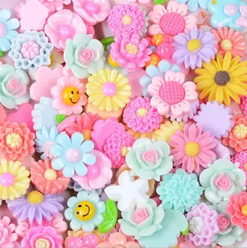 

50PCS multicolor Flower flatback Resin Cabochons Scrapbook Craft DIY Embellishments decor Headwear accessories